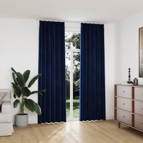 Cortinas opacas ganchos 2 pzas terciopelo azul oscuro 140x245cm