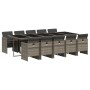 Set de comedor de jardín 11 pzas y cojines ratán sintético gris