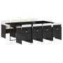 Set de comedor de jardín 9 pzas y cojines ratán sintético negro