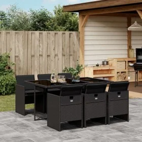 Garten-Essgruppe 7-teilig mit schwarzen Polstern aus synthetischem Rattan von , Gartensets - Ref: Foro24-3210547, Preis: 519,...