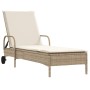 Liegestuhl mit Rädern und Kissen aus synthetischem Rattan in Beige. von , Liegen - Ref: Foro24-368312, Preis: 167,72 €, Rabat...