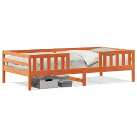 Solid pine wood bed frame in brown wax finish 100x200 cm by , Beds and slatted bases - Ref: Foro24-846972, Price: 125,04 €, D...