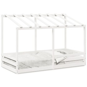Cama infantil con techo madera maciza pino blanca 100x200 cm de , Camas y somieres - Ref: Foro24-846998, Precio: 182,55 €, De...