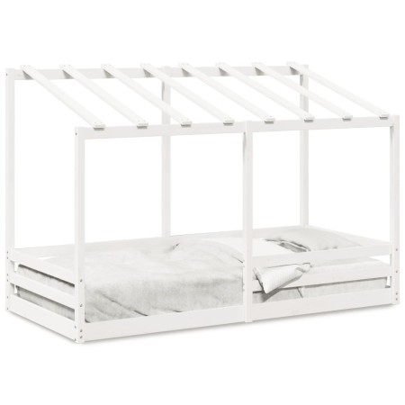 Cama infantil con techo madera maciza pino blanca 100x200 cm de , Camas y somieres - Ref: Foro24-846998, Precio: 182,46 €, De...