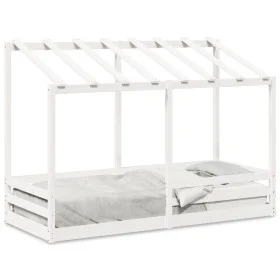 Kinderbett mit massivem Dach aus weißem Kiefernholz 75x190 cm von , Betten und Lattenroste - Ref: Foro24-847010, Preis: 123,7...