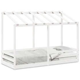 Kinderbett mit massivem Dach aus weißem Kiefernholz 75x190 cm von , Betten und Lattenroste - Ref: Foro24-847010, Preis: 124,8...