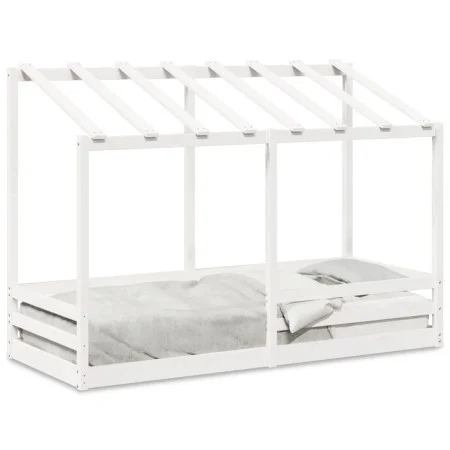 Kinderbett mit massivem Dach aus weißem Kiefernholz 75x190 cm von , Betten und Lattenroste - Ref: Foro24-847010, Preis: 123,7...