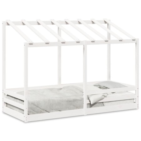 Kinderbett mit massivem Dach aus weißem Kiefernholz 75x190 cm von , Betten und Lattenroste - Ref: Foro24-847010, Preis: 124,8...
