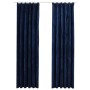 Cortinas opacas ganchos 2 pzas terciopelo azul oscuro 140x245cm