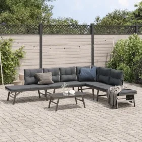 Garden bench with 5-piece cushions, steel frame with black powder coating. by , Garden sets - Ref: Foro24-3283720, Price: 504...