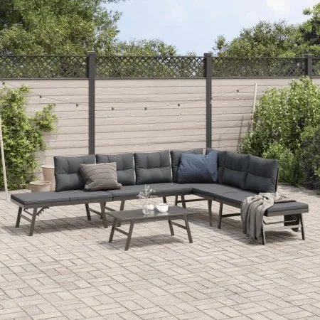 Garden bench with 5-piece cushions, steel frame with black powder coating. by , Garden sets - Ref: Foro24-3283720, Price: 504...
