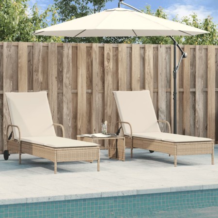 Liegestühle mit Kissen, 2 Stück, aus synthetischem Rattan in Beige. von , Liegen - Ref: Foro24-3261438, Preis: 326,25 €, Raba...