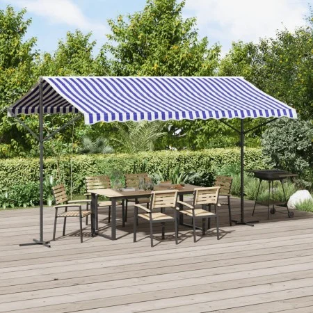 Free-standing awning made of blue and white fabric and steel, 400x300 cm. by , Umbrellas - Ref: Foro24-368932, Price: 279,24 ...