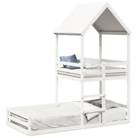 Cama con techo madera maciza de pino blanco 90x200 cm de , Camas y somieres - Ref: Foro24-3282391, Precio: 366,74 €, Descuent...
