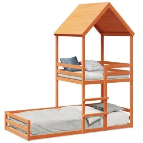 Bed with solid pine wood roof in brown, 90x190 cm by , Beds and slatted bases - Ref: Foro24-3282398, Price: 275,96 €, Discoun...