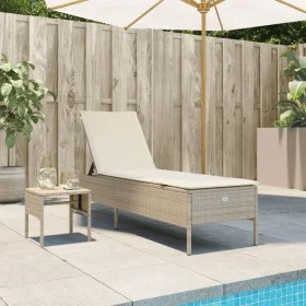 Sun lounger with cushion and synthetic beige rattan table by , Loungers - Ref: Foro24-4002732, Price: 172,21 €, Discount: %