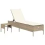 Sun lounger with cushion and synthetic beige rattan table by , Loungers - Ref: Foro24-4002732, Price: 172,21 €, Discount: %