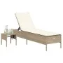 Sun lounger with cushion and synthetic beige rattan table by , Loungers - Ref: Foro24-4002732, Price: 172,21 €, Discount: %
