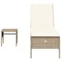 Sun lounger with cushion and synthetic beige rattan table by , Loungers - Ref: Foro24-4002732, Price: 172,21 €, Discount: %