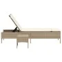 Sun lounger with cushion and synthetic beige rattan table by , Loungers - Ref: Foro24-4002732, Price: 172,21 €, Discount: %