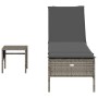 Tumbona con cojín y mesita ratán sintético gris de , Tumbonas - Ref: Foro24-4002730, Precio: 139,11 €, Descuento: %