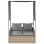 Doppel-Liegestuhl mit Dach und Vorhängen aus synthetischem Rattan in Beige. von , Liegen - Ref: Foro24-4002758, Preis: 233,72...