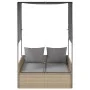 Double sun lounger with roof and beige synthetic rattan curtains by , Loungers - Ref: Foro24-4002758, Price: 229,68 €, Discou...