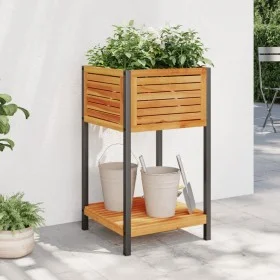 Planter with solid acacia wood shelf and steel 45x45x80 cm by , Pots and planters - Ref: Foro24-367616, Price: 88,56 €, Disco...