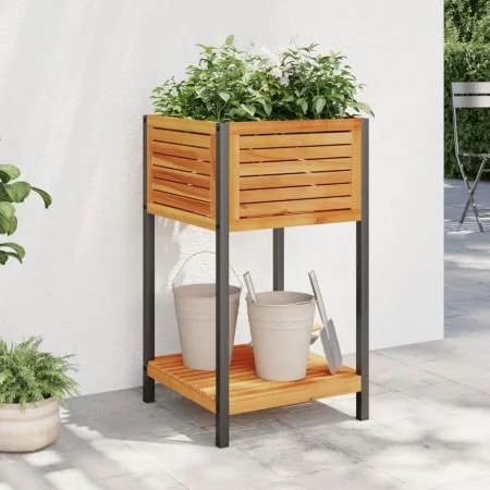 Planter with solid acacia wood shelf and steel 45x45x80 cm by , Pots and planters - Ref: Foro24-367616, Price: 88,56 €, Disco...