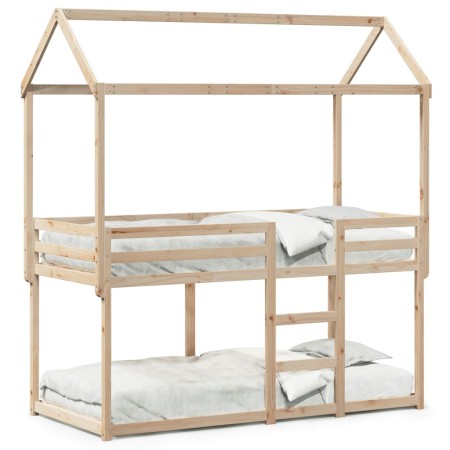 Cama litera con techo madera maciza de pino 90x190 cm de , Camas y somieres - Ref: Foro24-3282127, Precio: 225,36 €, Descuent...