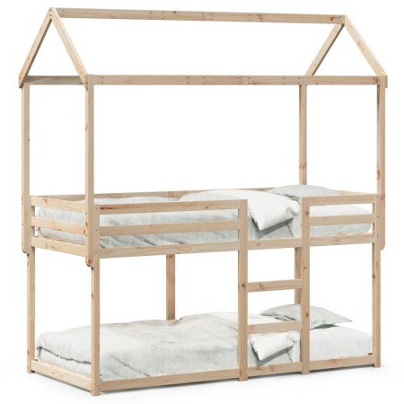 Cama litera con techo madera maciza de pino 90x200 cm de , Camas y somieres - Ref: Foro24-3282119, Precio: 239,53 €, Descuent...