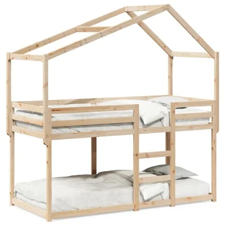 Bunk bed with solid pine wood roof 80x200 cm by , Beds and slatted bases - Ref: Foro24-3282041, Price: 196,33 €, Discount: %