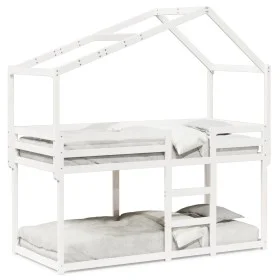 Etagenbett mit massivem Dach aus weißem Kiefernholz 90x190 cm. von , Betten und Lattenroste - Ref: Foro24-3282048, Preis: 229...