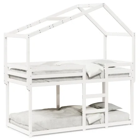 Etagenbett mit massivem Dach aus weißem Kiefernholz 90x190 cm. von , Betten und Lattenroste - Ref: Foro24-3282048, Preis: 229...