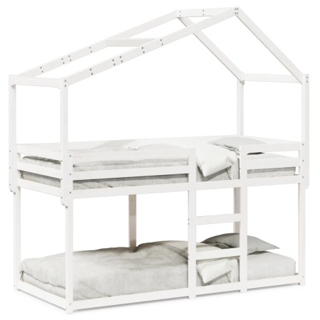 Etagenbett mit massivem Dach aus weißem Kiefernholz 90x190 cm. von , Betten und Lattenroste - Ref: Foro24-3282048, Preis: 224...