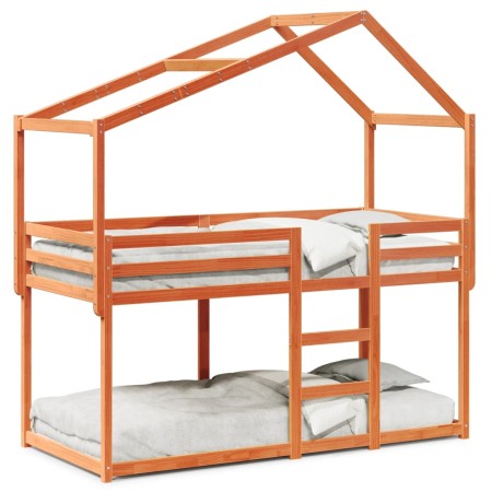 Cama litera con techo madera maciza pino marrón 80x200 cm de , Camas y somieres - Ref: Foro24-3282043, Precio: 218,27 €