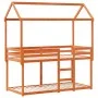 Bunk bed with solid pine wood roof in brown wax, 75x190 cm. by , Beds and slatted bases - Ref: Foro24-3282131, Price: 243,44 ...