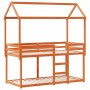 Etagenbett mit massivem Dach aus braunem Kiefernholz, gewachst, 75x190 cm. von , Betten und Lattenroste - Ref: Foro24-3282131...
