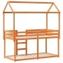 Bunk bed with solid pine wood roof in brown wax, 75x190 cm. by , Beds and slatted bases - Ref: Foro24-3282131, Price: 243,44 ...
