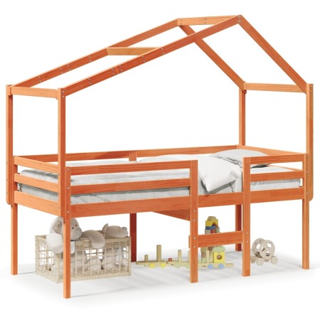 Cama alta con techo madera maciza de pino marrón cera 80x200 cm de , Camas y somieres - Ref: Foro24-3282057, Precio: 219,02 €...