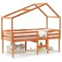 High bed with solid pine wood roof in brown wax 80x200 cm by , Beds and slatted bases - Ref: Foro24-3282057, Price: 216,18 €,...