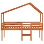 High bed with solid pine wood roof in brown wax 80x200 cm by , Beds and slatted bases - Ref: Foro24-3282057, Price: 216,18 €,...