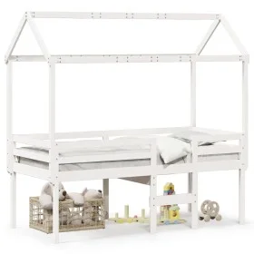 Cama alta con techo blanca madera maciza pino blanca 90x200 cm de , Camas y somieres - Ref: Foro24-3282133, Precio: 277,25 €,...