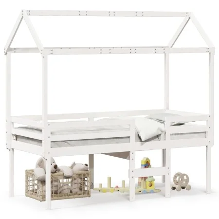 Hochbett mit weißem Massivholzdach aus Kiefer, weiß, 90x200 cm. von , Betten und Lattenroste - Ref: Foro24-3282133, Preis: 27...