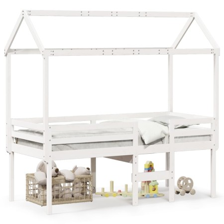 Hochbett mit weißem Massivholzdach aus Kiefer, weiß, 90x200 cm. von , Betten und Lattenroste - Ref: Foro24-3282133, Preis: 28...