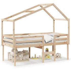 High bed with solid pine wood roof 80x200 cm by , Beds and slatted bases - Ref: Foro24-3282055, Price: 194,85 €, Discount: %