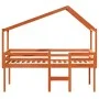 High bed with solid pine wood roof in brown wax 90x190 cm by , Beds and slatted bases - Ref: Foro24-3282060, Price: 222,34 €,...