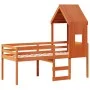 Cama alta con techo madera maciza de pino marrón cera 90x200 cm de , Camas y somieres - Ref: Foro24-3282015, Precio: 250,03 €...