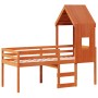 Cama alta con techo madera maciza de pino marrón cera 90x200 cm de , Camas y somieres - Ref: Foro24-3282015, Precio: 253,56 €...