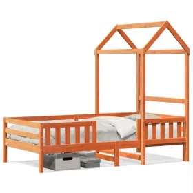 Bed frame with solid pine wood roof in brown, 90x190 cm. by , Beds and slatted bases - Ref: Foro24-3282167, Price: 189,26 €, ...